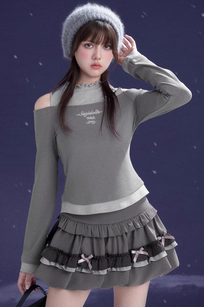 Energetic Two-Tone Off-Shoulder Top