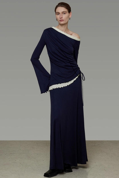 Autumn Slanted Shoulder Knit Slacks Set-Up