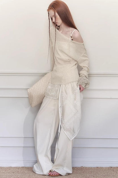 White Lace Wide-Leg Pants