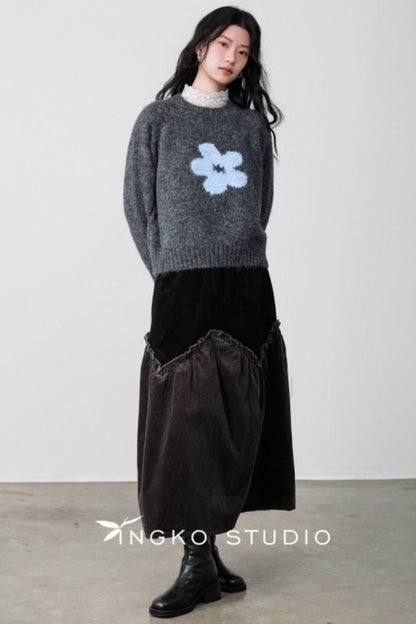 Fog Gray Floral Sweater