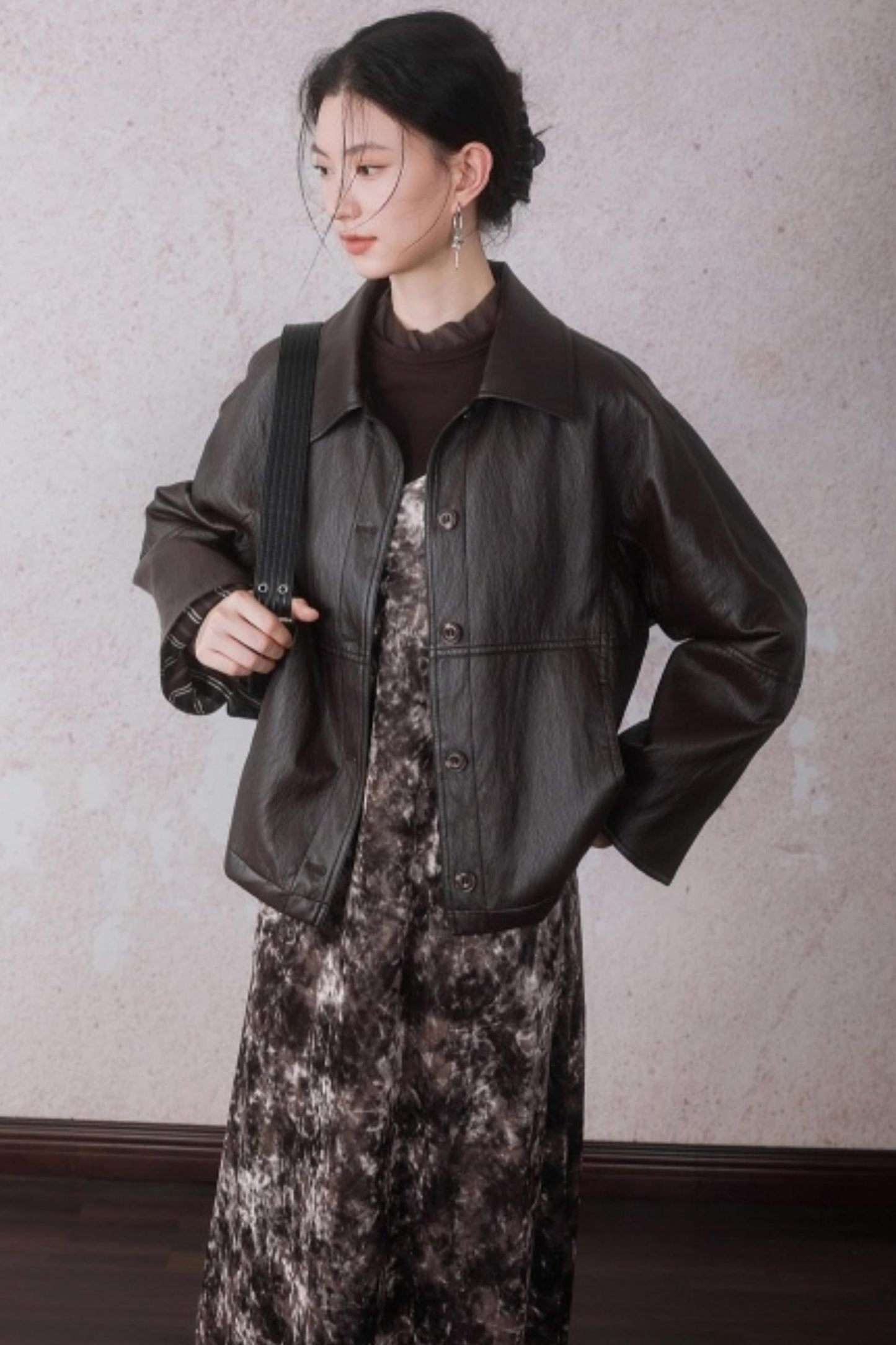 Chestnut Brown Patchwork Turtleneck Top