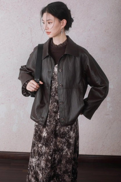 Chestnut Brown Patchwork Turtleneck Top