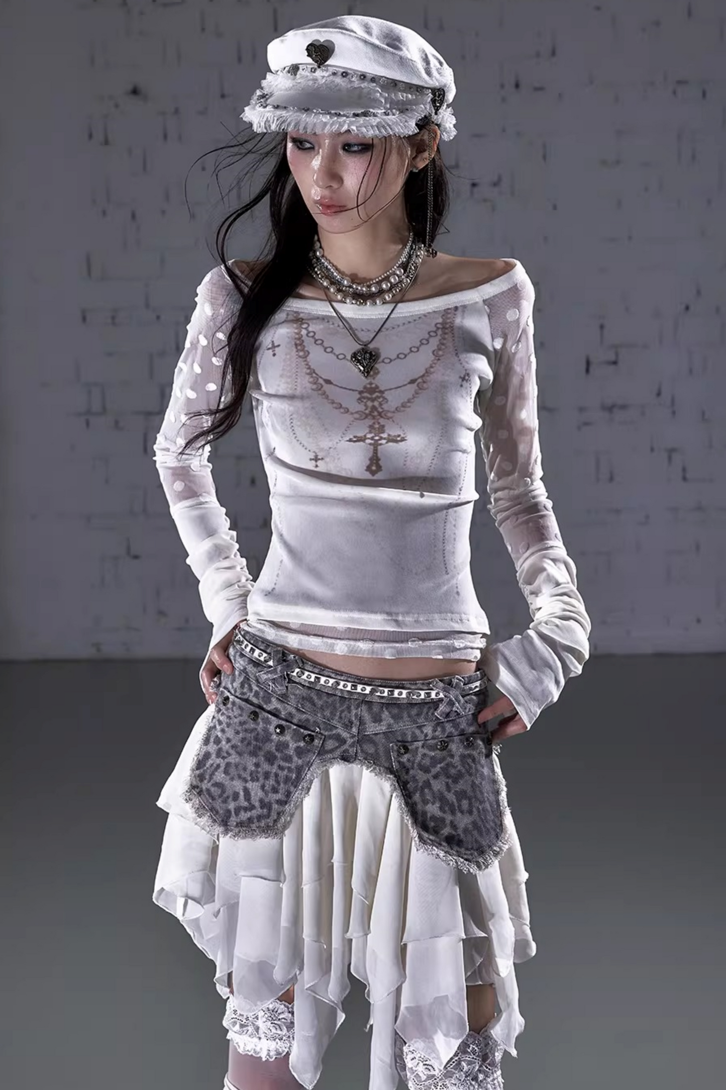Barock beflockte Stickerei-Bluse