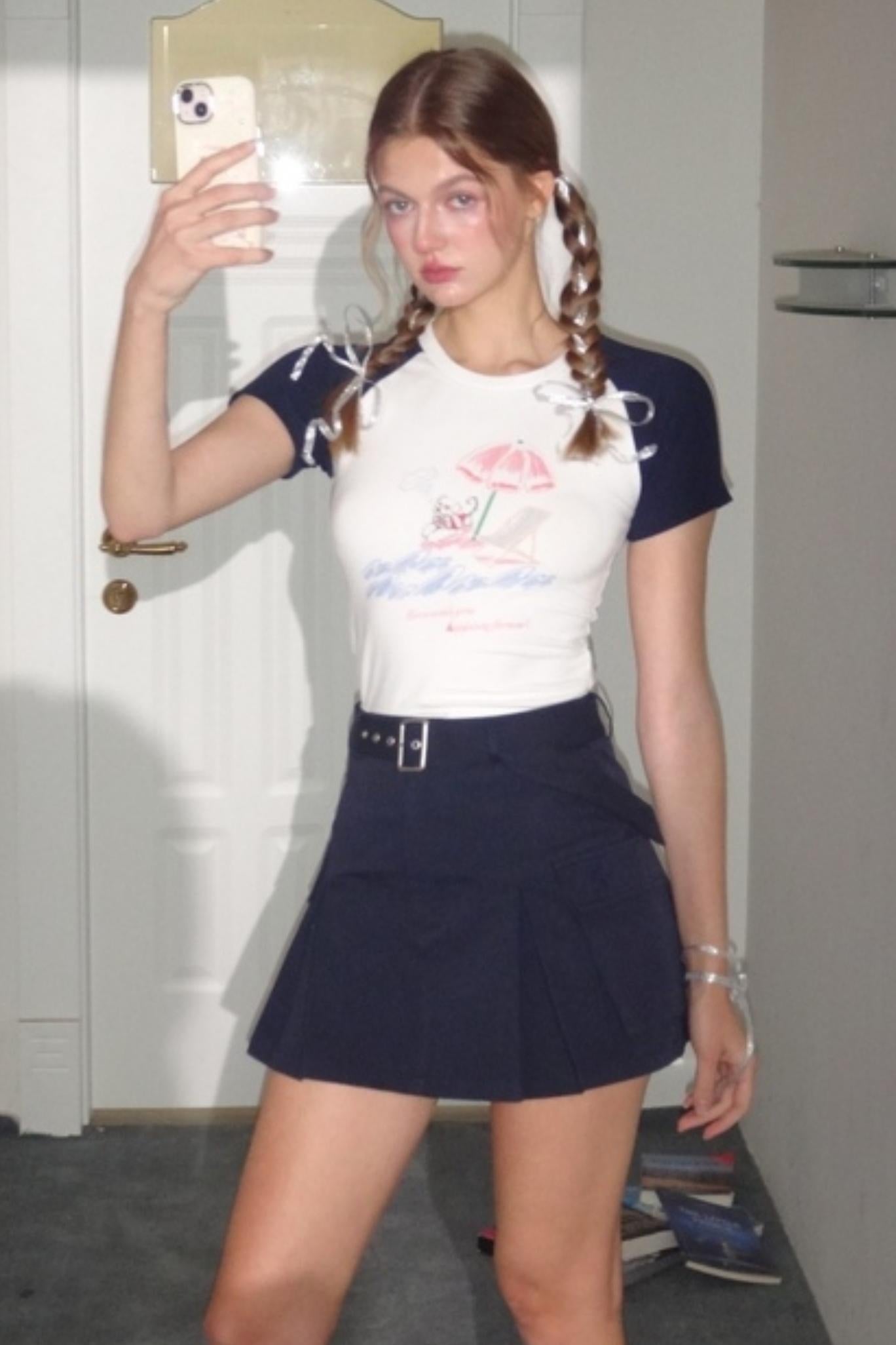 Navy Blue Vintage A-line Skirt