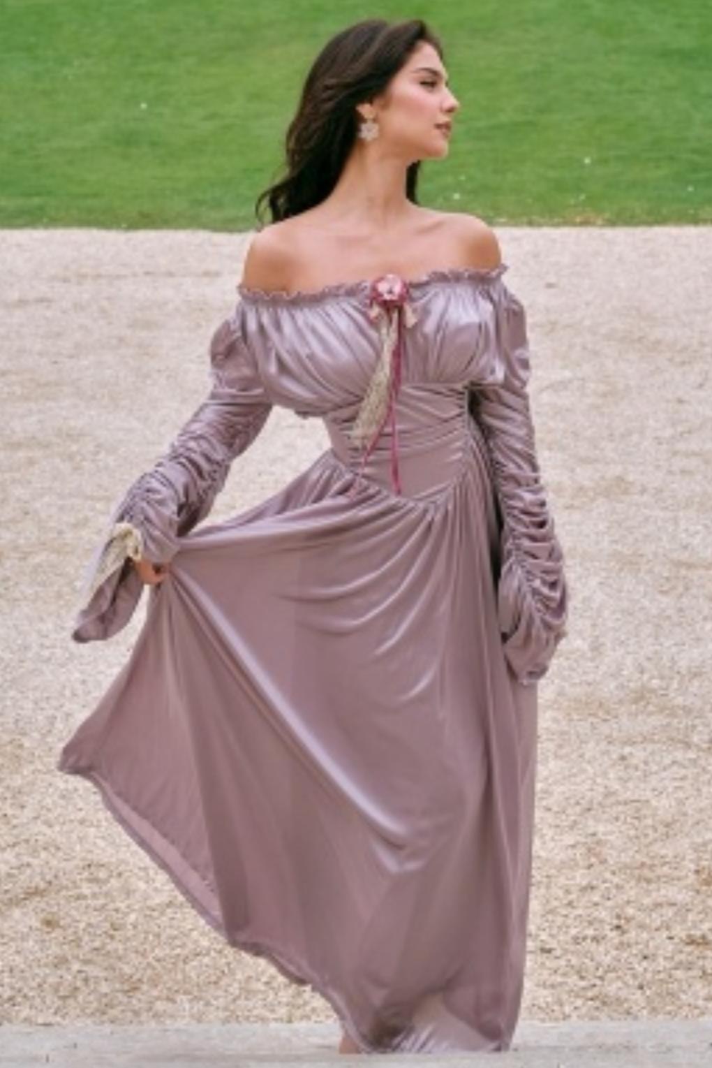 Satin Parthenon One-Shoulder Dress