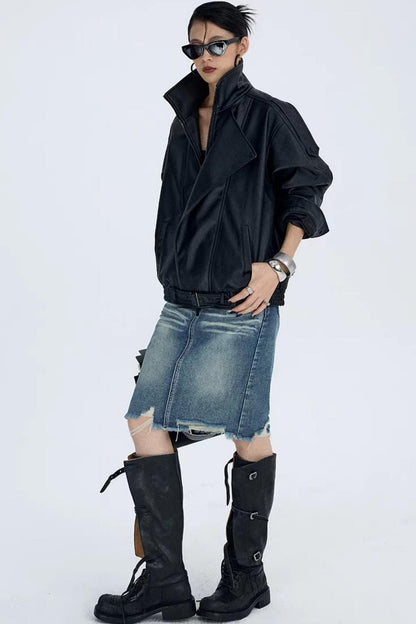 Retro Lychee Pattern Leather Jacket