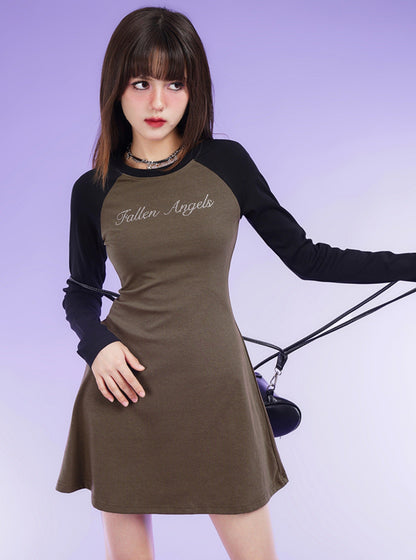 Long Sleeve Chest Lettering T-Shirt Dress