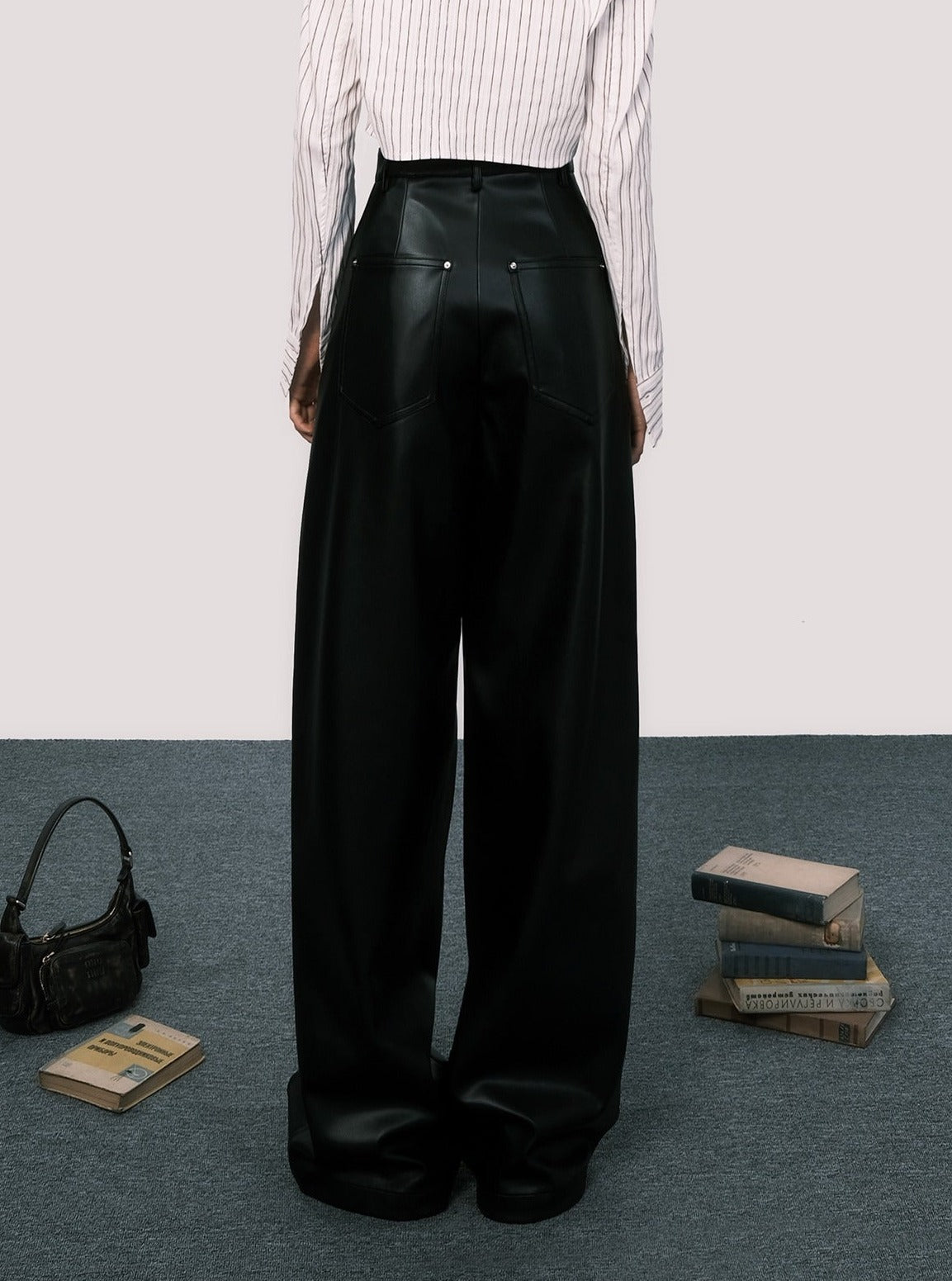 High waist wide leather pants