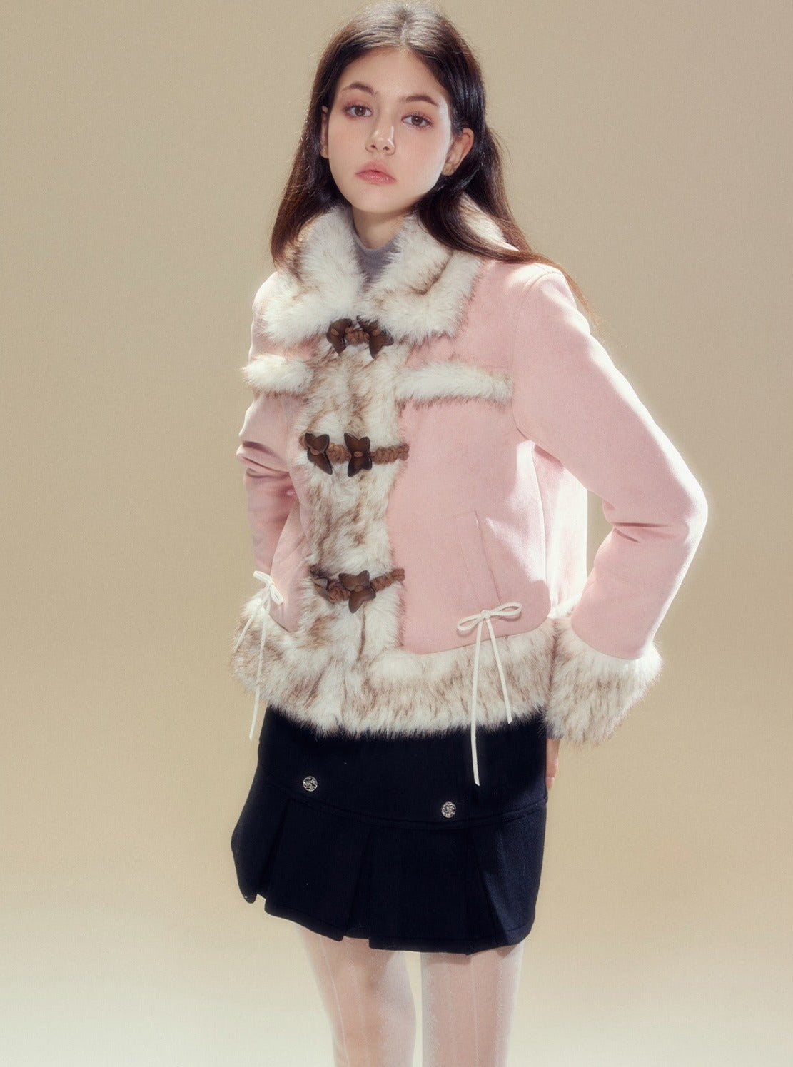 Suede fur jacket set