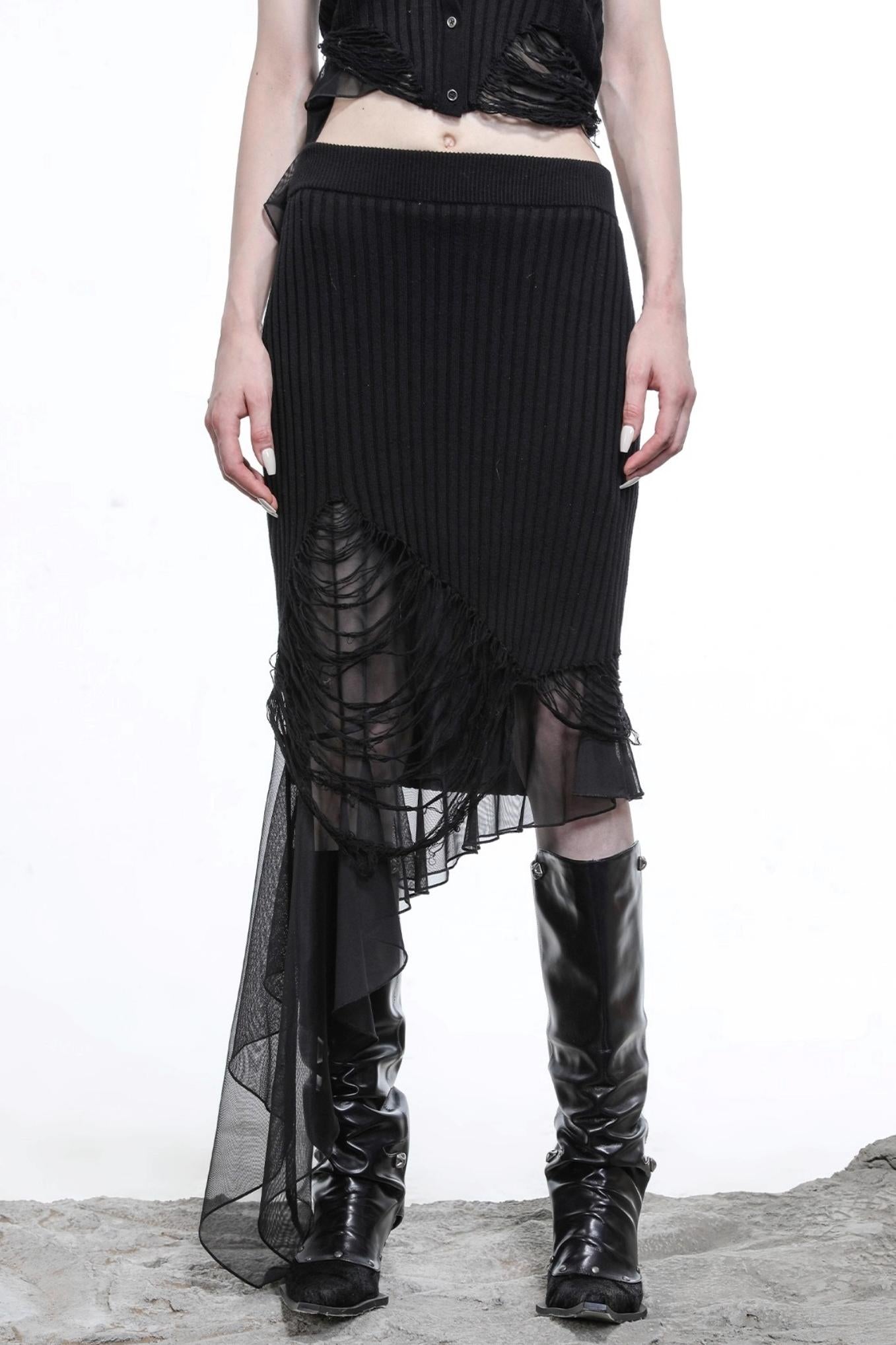 Wasteland Ruffled Patchwork Knit Skirt
