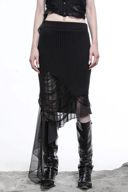 Wasteland Ruffled Patchwork Knit Skirt