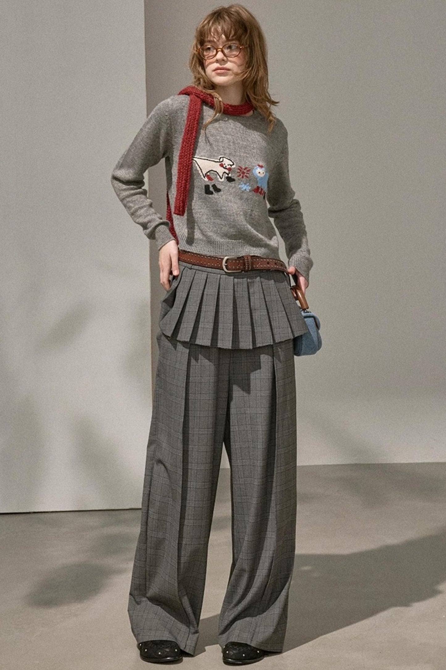 Kitten And Puppy Embroidered Wool Blend Knit Sweater