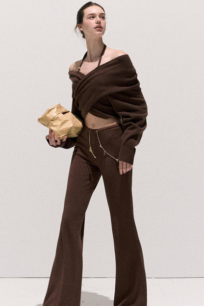 Soft Crew Neck Knitwear Bootcut Trouser Set-Up