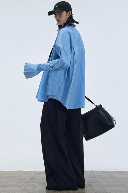 Blue Pointed Long-Sleeved Shirt