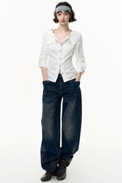 Retro Polka Dot Long Sleeve Shirt