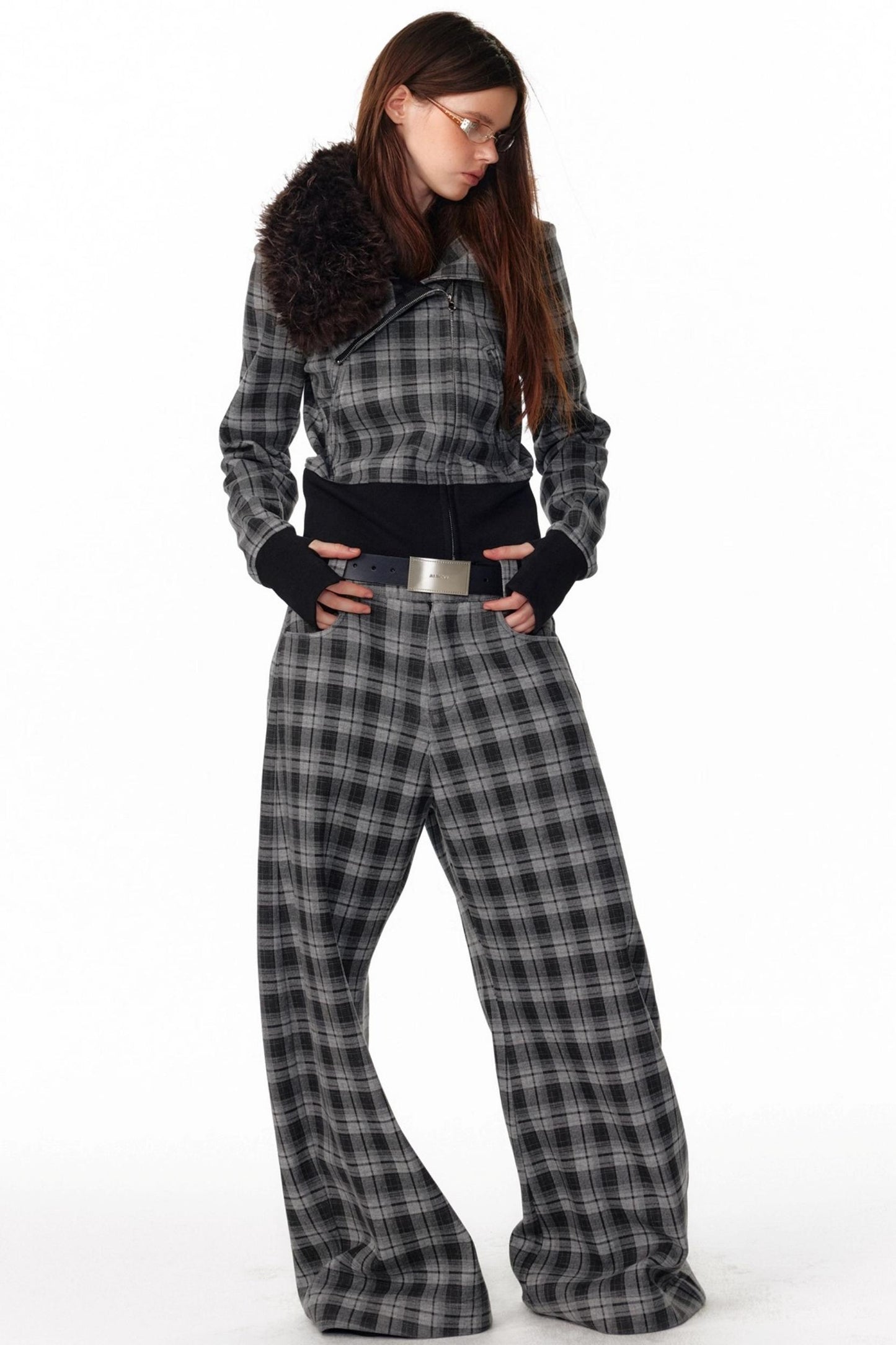 Vintage Plaid Lapel Sweatshirt Jacket