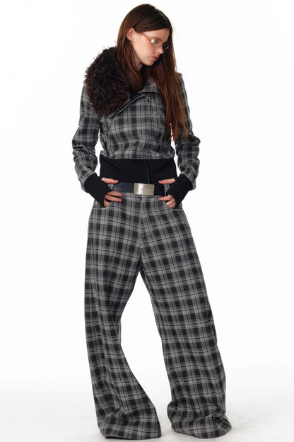 Vintage Plaid Lapel Sweatshirt Jacket
