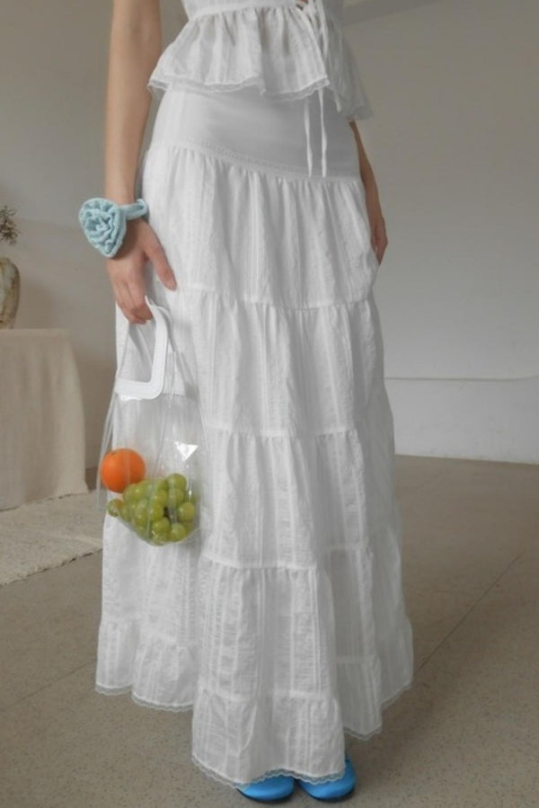 White Lace Halter Vest With Maxi Skirt Set-Up