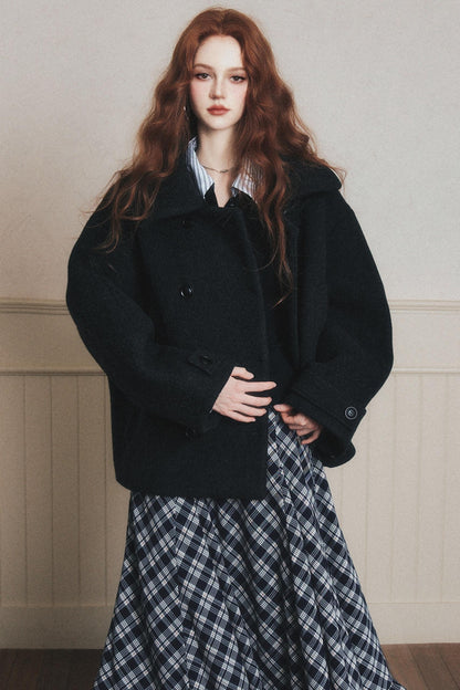 Navy Blue Check A-Line Swing Skirt