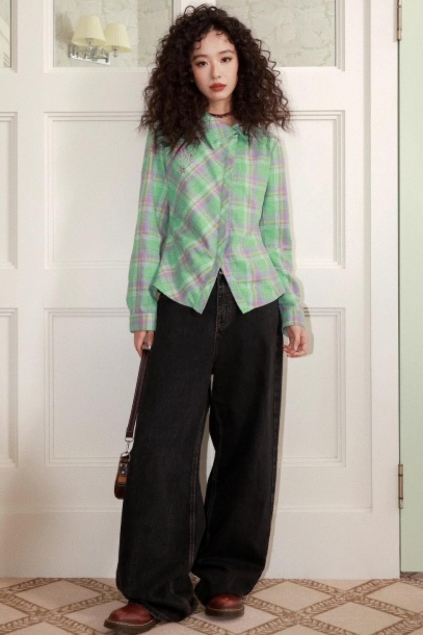 Brushed Plaid Lapel Shirt