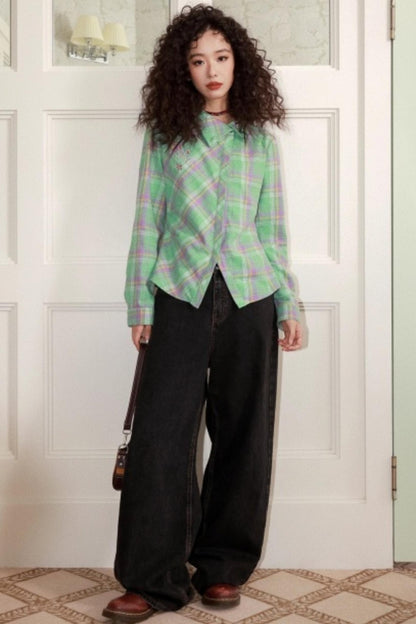 Brushed Plaid Lapel Shirt