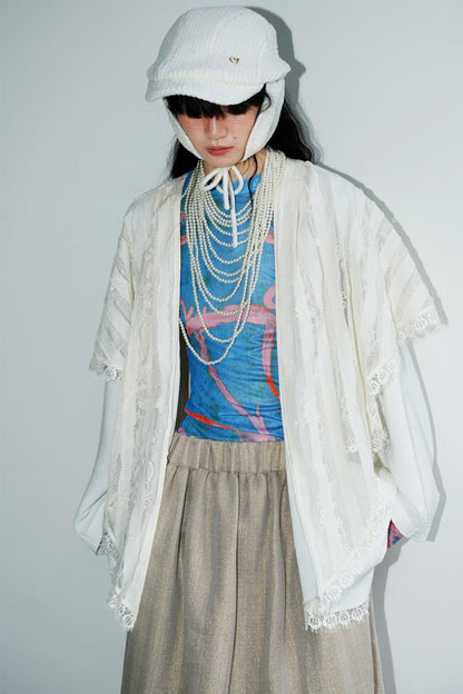 Chinese Mesh Cutout Long-Sleeved Top