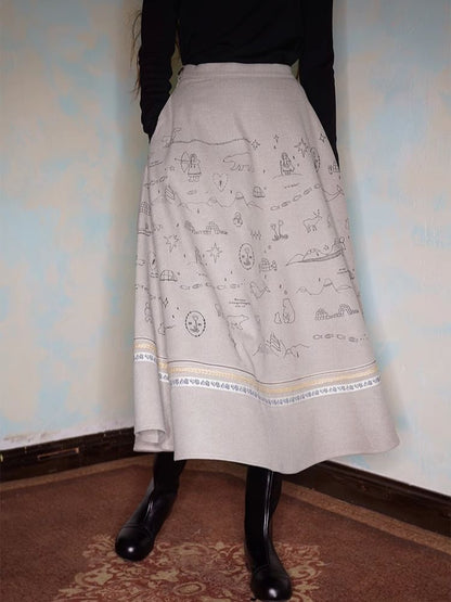 Embroidery / Printed Big Pendulum Skirt