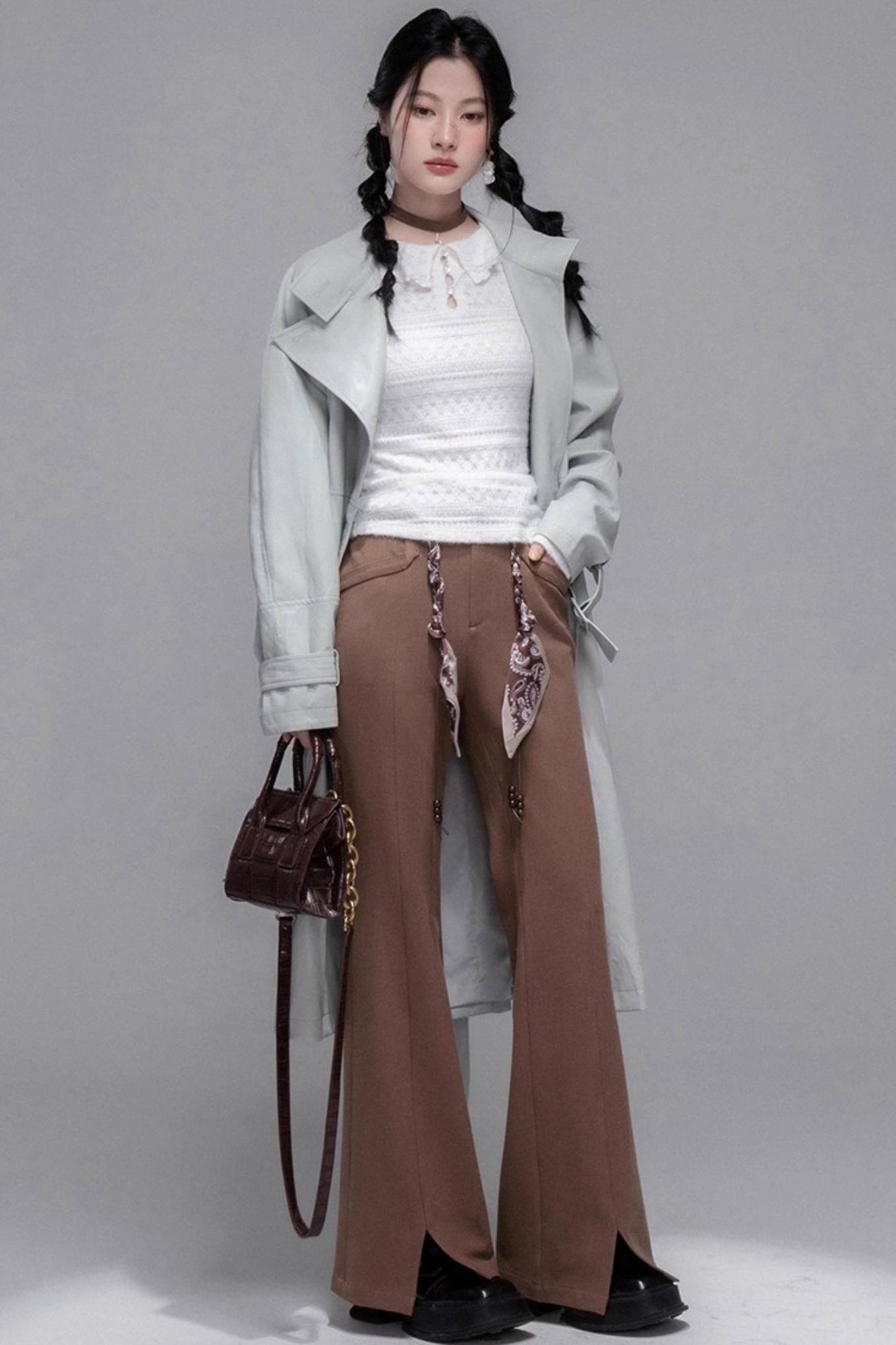 Two Collared Leather Trench Coat