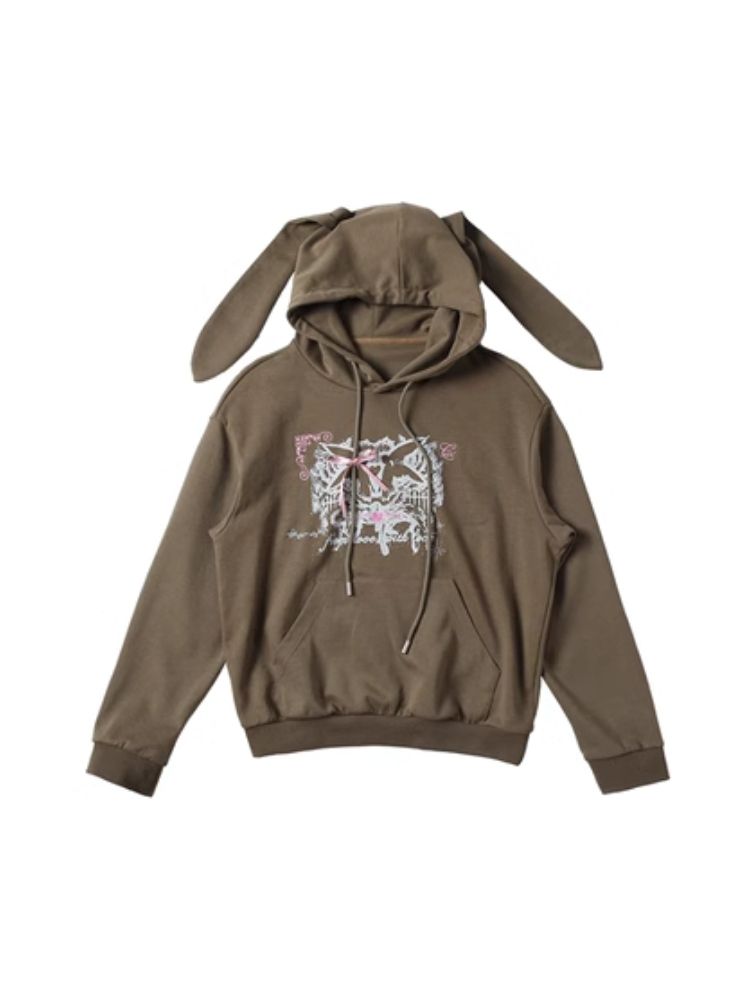 Rabbit Ears Hooded Printed Sweatshirt