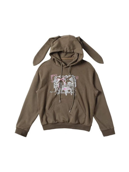 Rabbit Ears Hooded Printed Sweatshirt