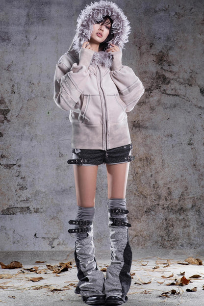 Vintage Lantern Sleeve Hooded Jacket