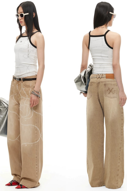 Wide-Leg Diamond Chain Jeans
