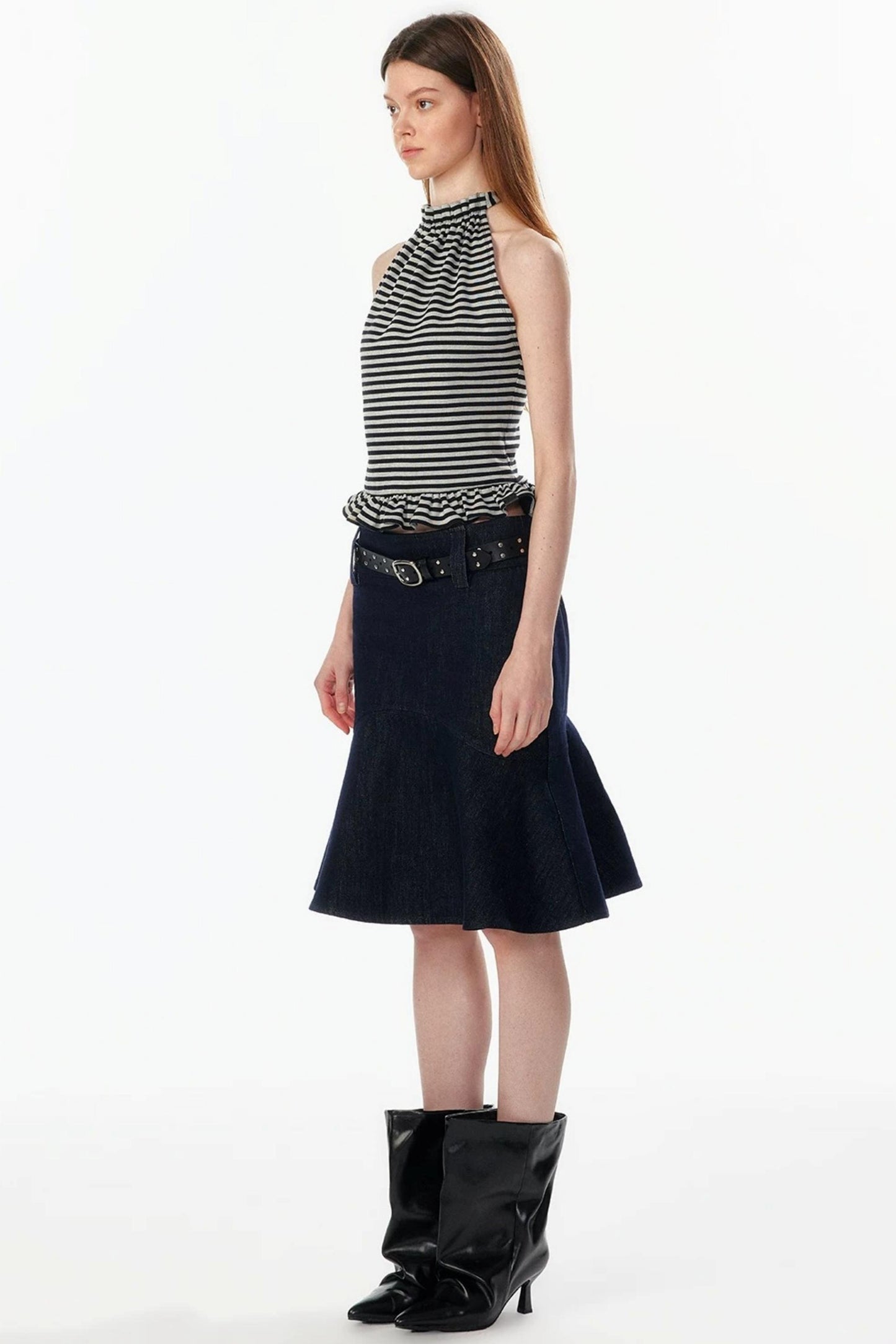 Ruffle Hem Halter Backless Top