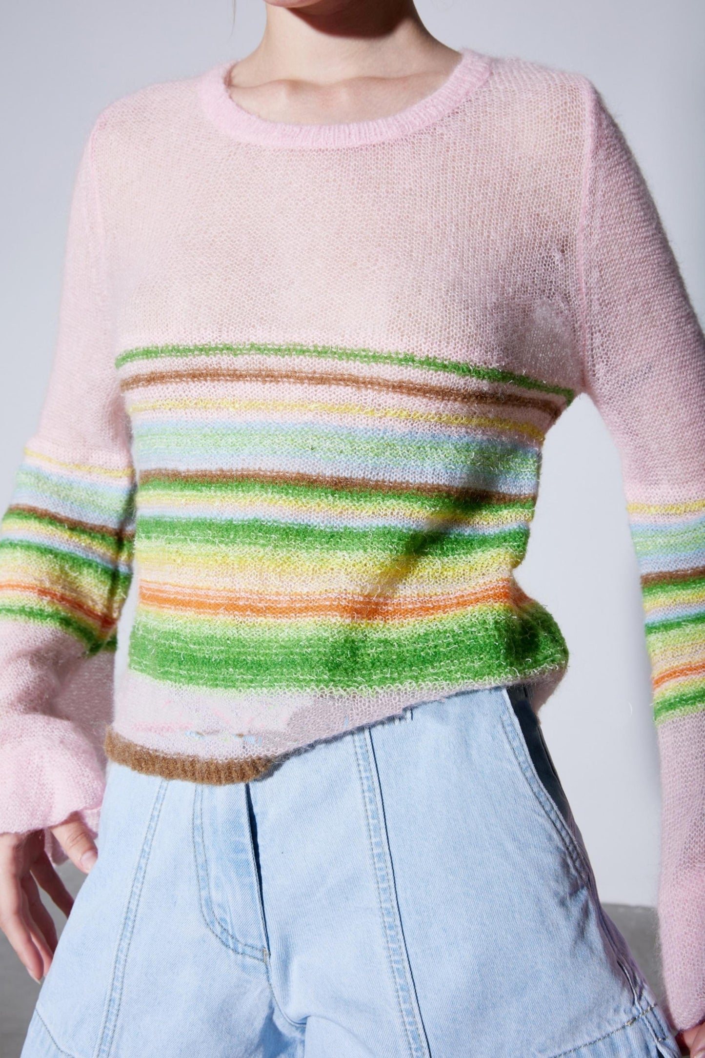 Mohair Silky Wool Rainbow Lantern Sleeve Sweater