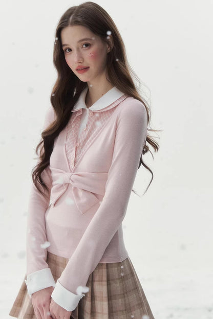 Doll Collar Faux Three-Piece Design Top