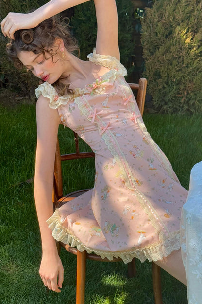 Pink Almond Lace Halter Dress