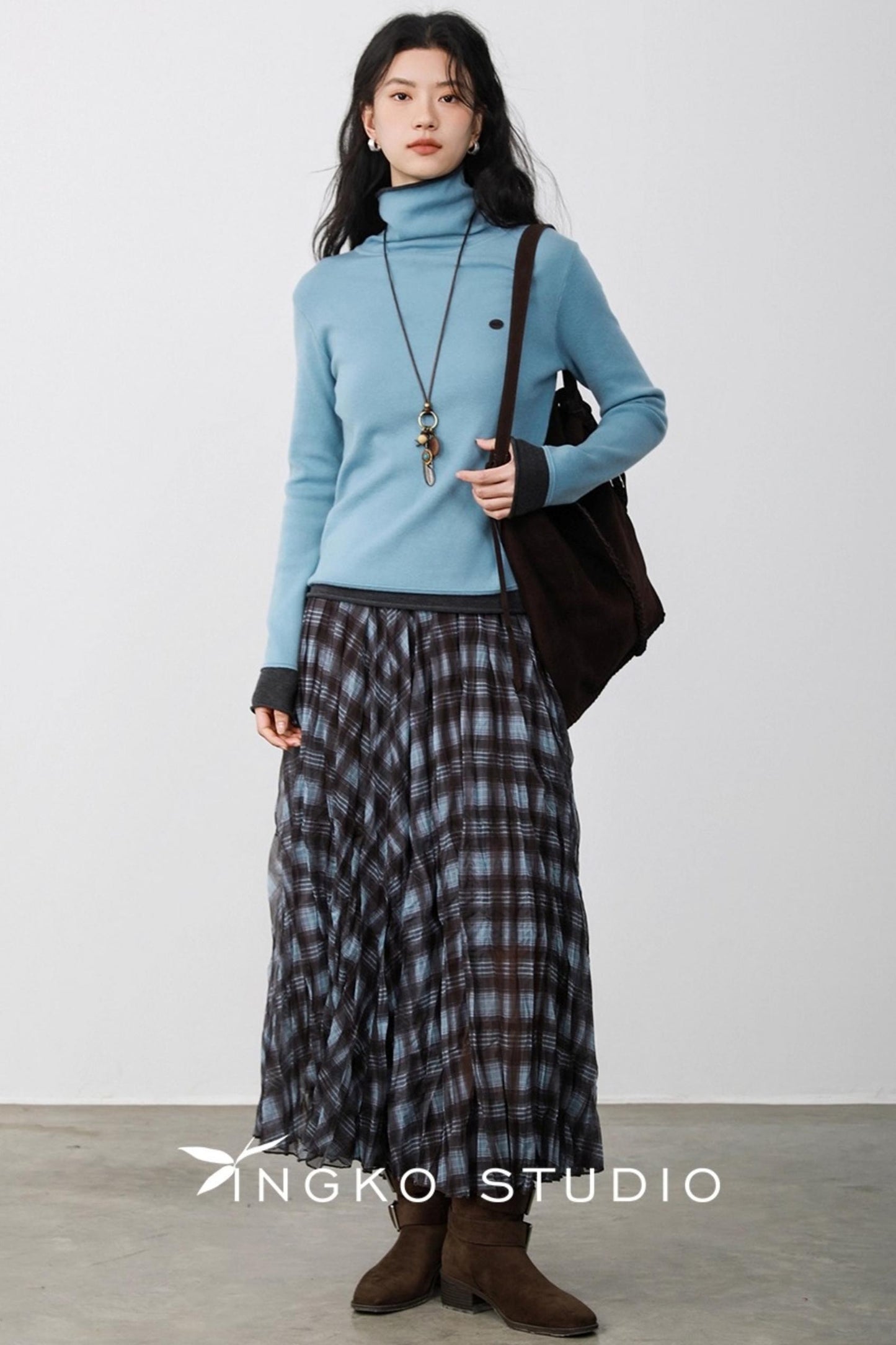 Blue Plaid Gauze Skirt