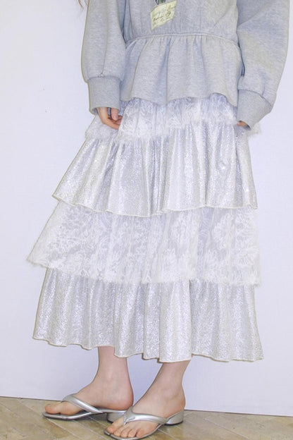 Glitter Panelled Lace Oversized Skirt