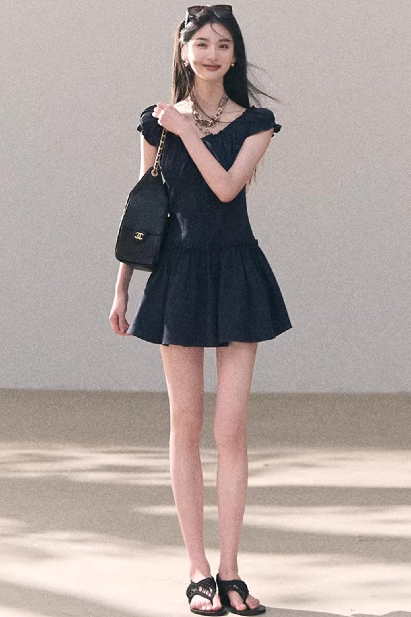 Lyocell Linen Puff Sleeve Dress