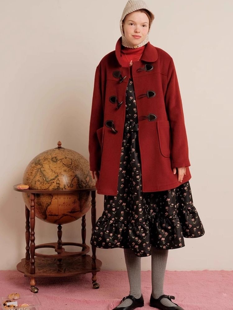 Red Wool Cashmere Cowl Coat