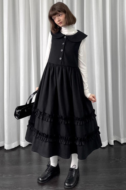 Black Woolen Layered Vest Dress