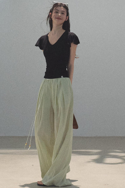 Green Apples Sleeve V-Neck Skinny Top