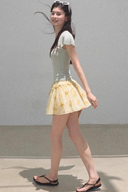 Embroidered Lyocell Puffy A-Line Skirt