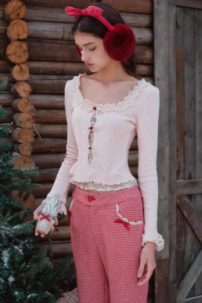 Berry Knit Lace Top Skirt Set-Up