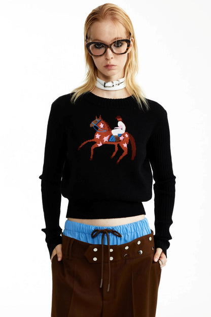 Equestrian Race Pattern Knitted Sweater