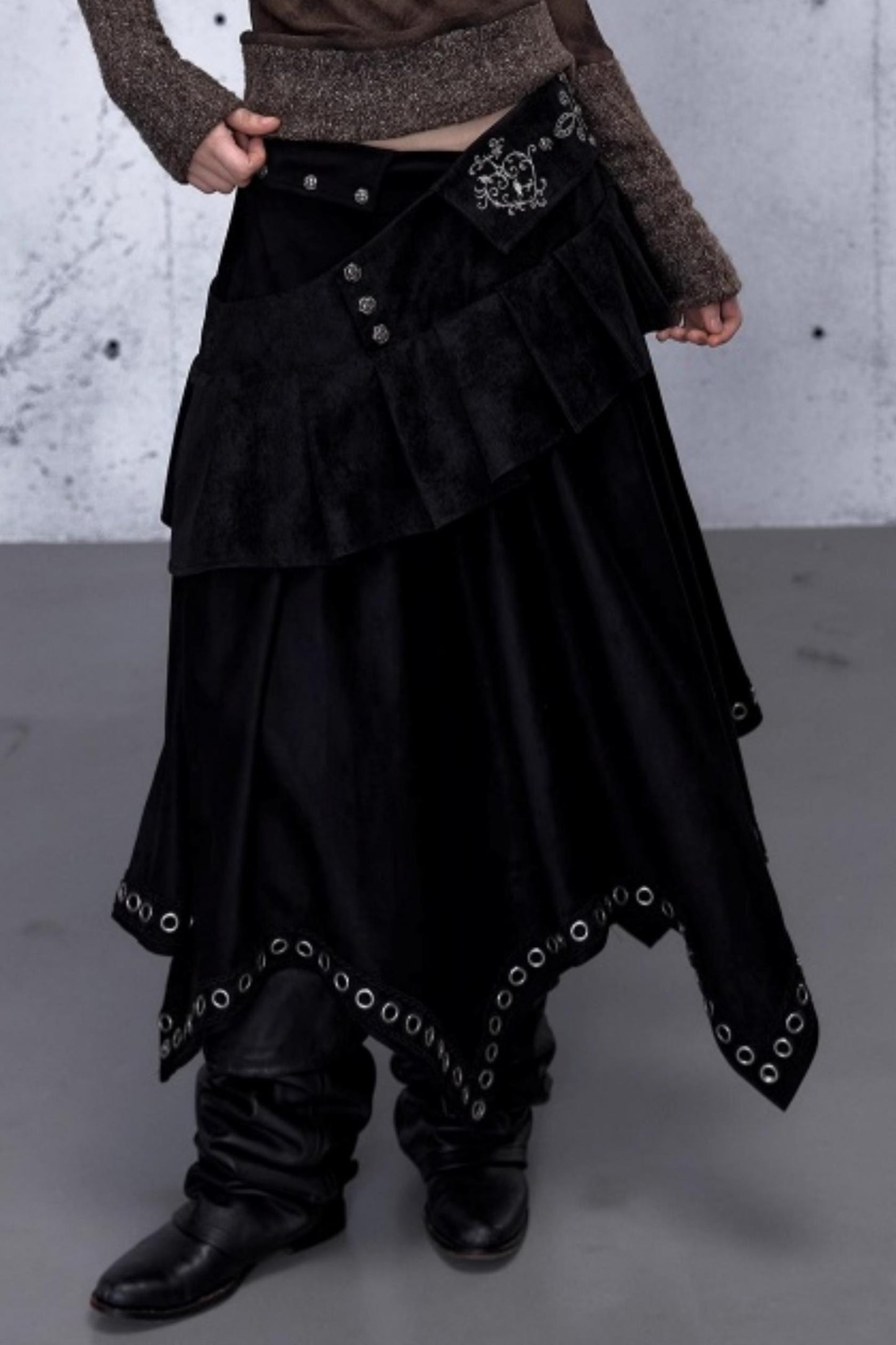 Dark Punk Patchwork Midi Skirt