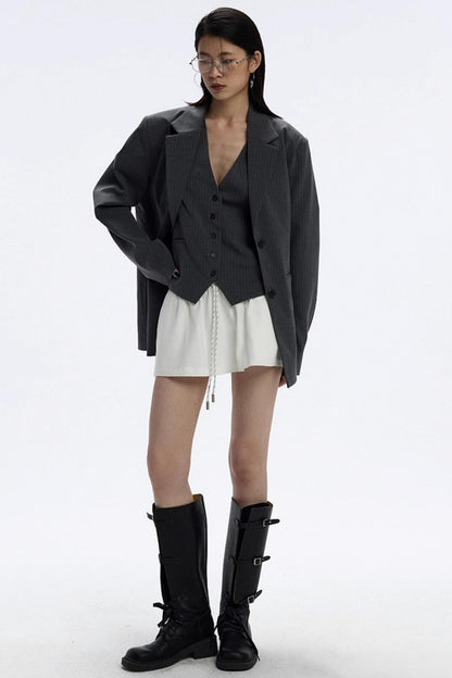 Drawstring Stripe Skirt