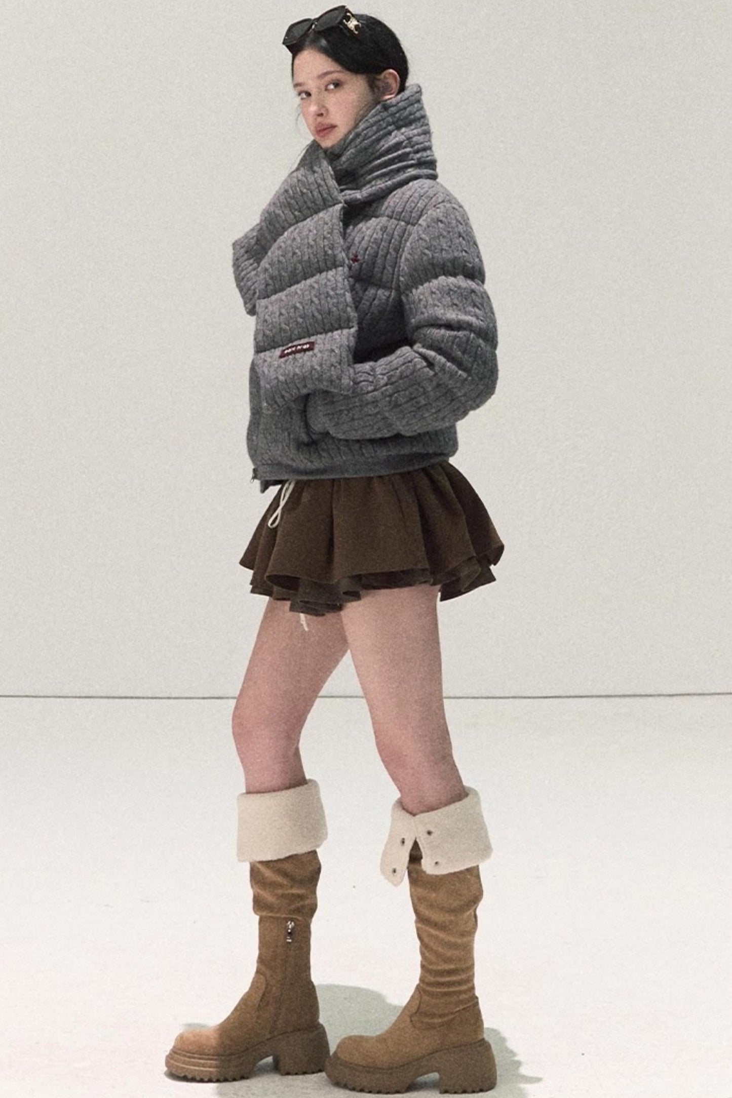 Plaid Color-Blocked Puffy Skirt