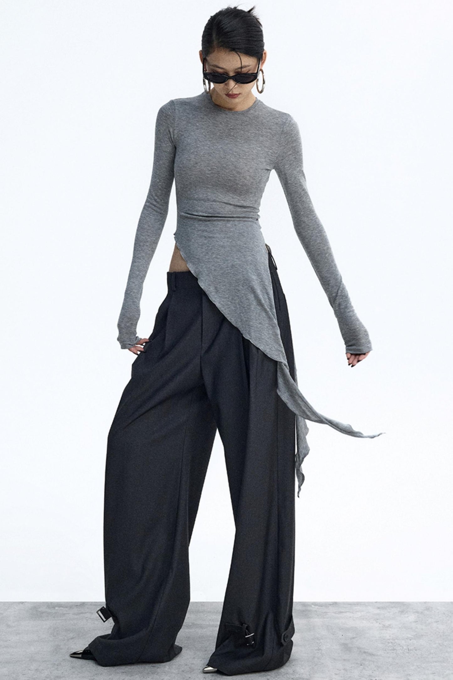 Ruffled Lyocell Asymmetrical Top