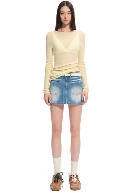 High Neck Long Sleeve Knit Wool Top